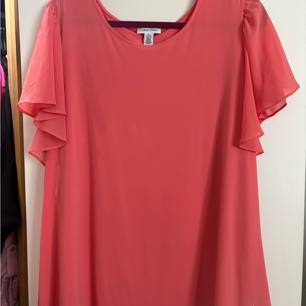Calvin Klein Women's Coral Flutter Sleeve Blouse size 1X